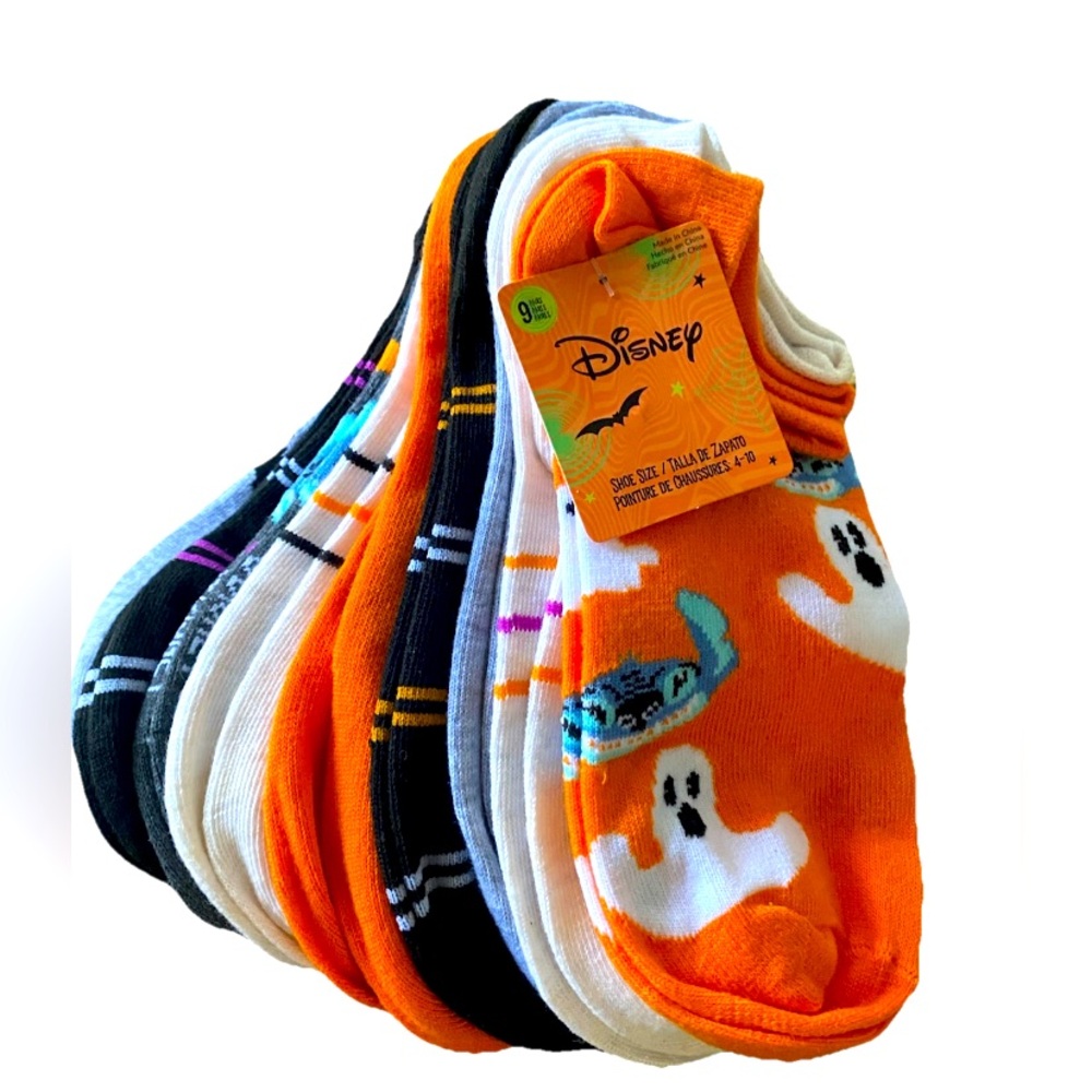 Disney Halloween Stitch & Ghost Socks - Orange, Black, White~~Ankle 9 Pairs~~